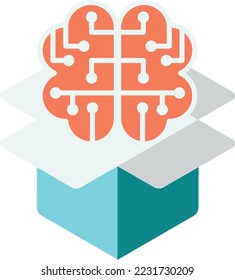 box and brain illustration in minimal style isolated on background
