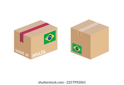 caja con la bandera de Brasil conjunto de iconos, paquete de entrega de cartón hecho en Brasil