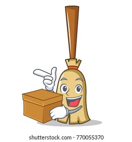 With box broom character cartoon style With box broom character cartoon style