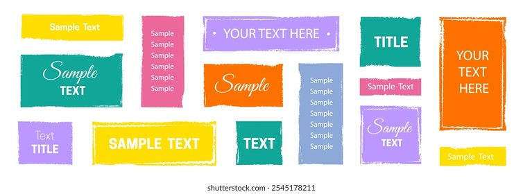 Box brush frame rough shape set. Text box frame rough grunge square paint shape element. Hand drawn crayon grunge brush rectangle text border. Vector illustration