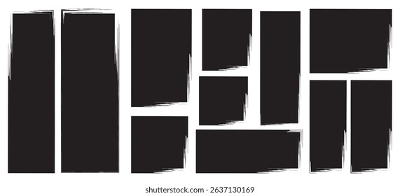 Box brush frame rough shape set. Text box frame rough grunge square paint shape element. Hand drawn crayon grunge brush rectangle text border. Vector illustration