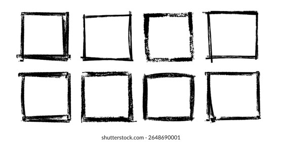 Box brush stroke frames line, Text box outline frame, Grunge paint brush square shapes in Hand-drawn style set, Brush borders Vector illustration