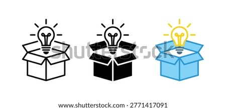 Box bulb idea icon. Think out of the box idea icon. Creative idea and innovation icon set with a light bulb out of the box symbol. Lightbulb coming out of an open box icon