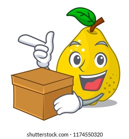 With box bunch cartoon of juicy yellow quinces fruits