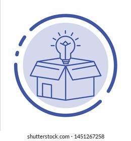 Box, Business, Idea, Solution, Bulb Blue Dotted Line Line Icon
