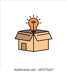 Box, Business, Idea, Solution, Bulb  Flat Color Icon. Vector icon banner Template