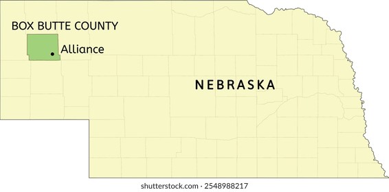 Box Butte County and city of Alliance location on Nebraska state map