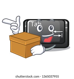 With box button tab in the shape cartoon