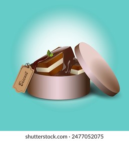 Una caja de pasteles y chocolates. Ilustración vectorial
