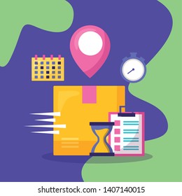 box calendar clock navigation pointer fast delivery business vector illustration