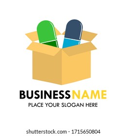 Box with capsules logo design template illustration. 
