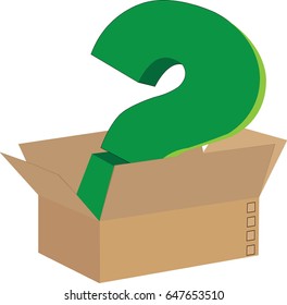 Box of cardboard box with green color question mark