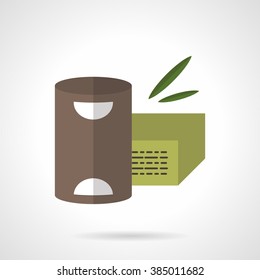Box and cardboard jar with organic food. Herbal tea. Healthy nutrition. Flat color style vector icon. Single design element for website, business.