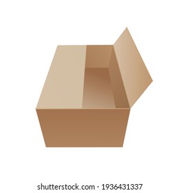 Box. Cardboard box mockup. Mail container. Brown recycling cardboard delivery box or postal parcel packaging, realistic vector illustration isolated on white background