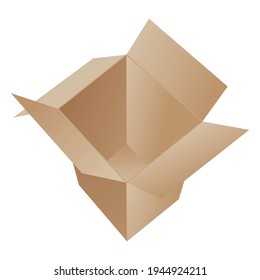 Box. Pappkarton verspotten. Postcontainer Brauner Recyclingkarton oder Postpaketverpackung, realistische Vektorgrafik einzeln auf weißem Hintergrund