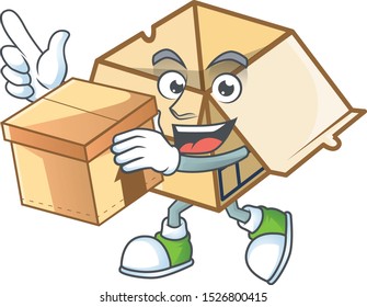 With box cardboard open with character mascot shape