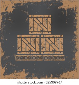 Box, cargo design on old paper background, vector