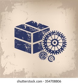 Box, cargo design on old paper background, vector