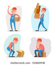 Box Cargo Freight Loading Delivery Shipment Loader Deliveryman Character Icon Cartoon Design Template Vector Illustration