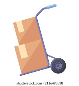 Box cart relocation icon cartoon vector. Move house. Cargo delivery