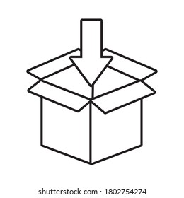 box carton with arrow down delivery service line style icon vector illustration design