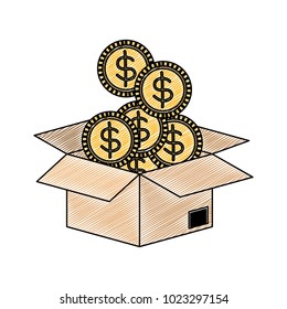 box carton with coins money isolated icon