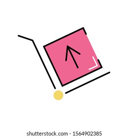 box carton delivery with cart vector illustration design