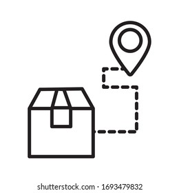 box carton delivery with pin location line style icon vector illustration design