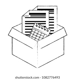 box carton with documents and calendar