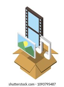 box carton with format files isometric icon
