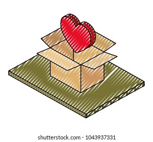 box carton with heart isometric