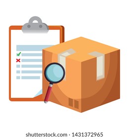 box carton with magnifying and checklist delivery service