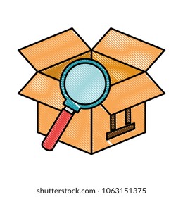 box carton with magnifying glass