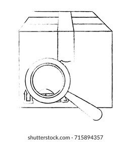 box carton with magnifying glass