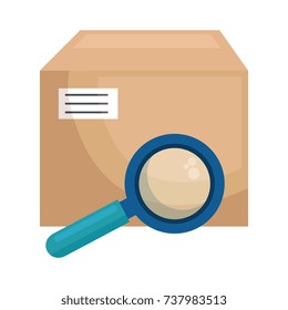 box carton with magnifying glass