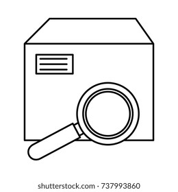 box carton with magnifying glass