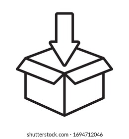 box carton packing with arrow down line style vector illustration design
