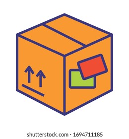 box carton packing postal service line and fill style vector illustration design