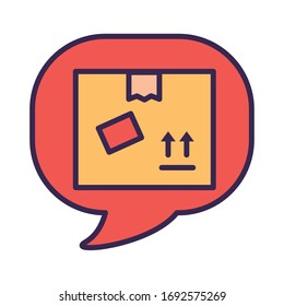 box carton packing in speech bubble line and fill style vector illustration design