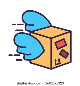 embalaje de caja de cartón con alas línea y diseño vectorial de relleno