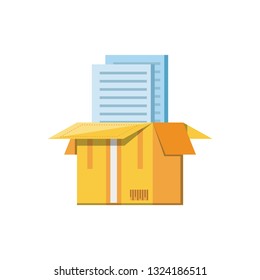 box carton with paper document