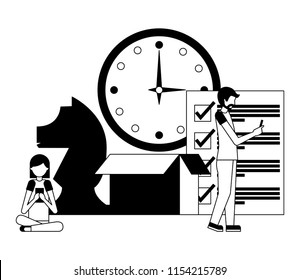 box carton with people and objects