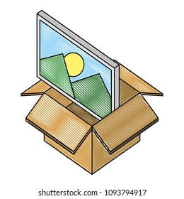 box carton with picture isometric icon