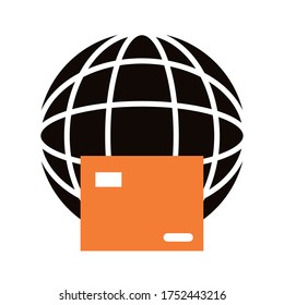 box carton with sphere browser delivery service silhouette style vector illustration design