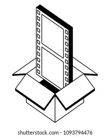box carton with video format isometric icon