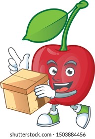 With box cartoon bing cherries on white background