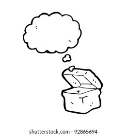 personaje de caricatura de caja con burbuja de pensamiento
