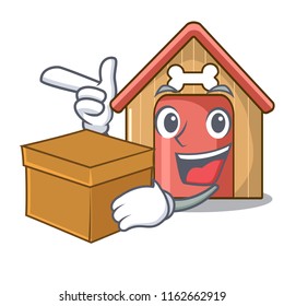 With box cartoon dog house and bone isolated