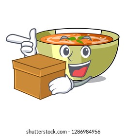 With box Cartoon lentil soup ready to served