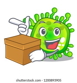 With box cartoon microba virus bacteria in body